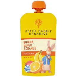 Pumpkin Tree Organics, Peter Rabbit Organics, органическое фруктовое пюре, банан, манго и апельсин, 113 г (4 унции)