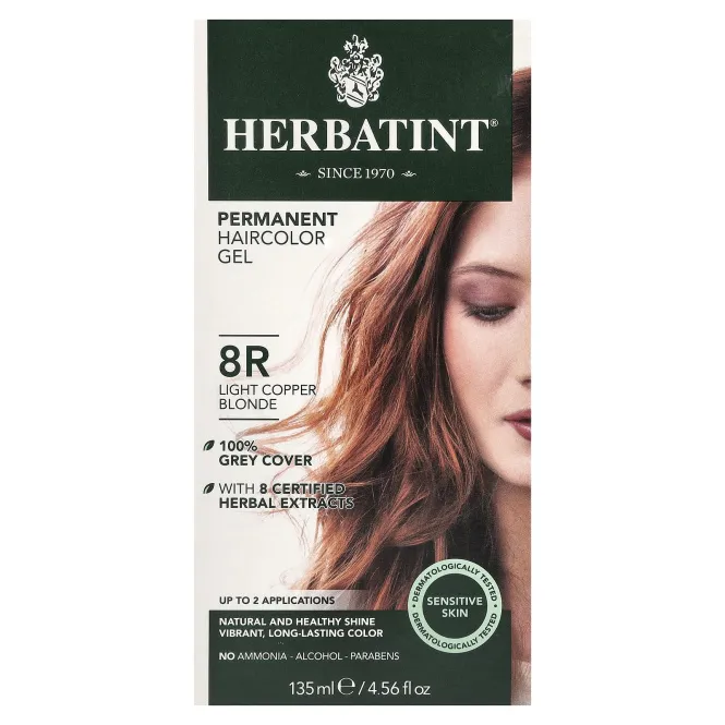 Herbatint, Стойкий растительный гель-краска для волос, 8R, светлый медный блонд, 4,56 жидких унции (135 мл)