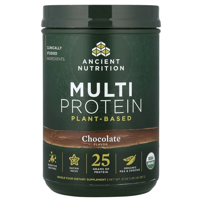 Ancient Nutrition, мультипротеин, растительный, со вкусом шоколада, 587 г