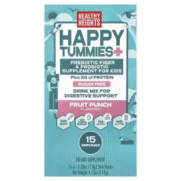 Healthy Heights, Happy Tummies, смесь для приготовления напитка для поддержки пищеварения, для детей, фруктовый пунш, 15 стик-пакетов по 7,8 г (0,28 унции)