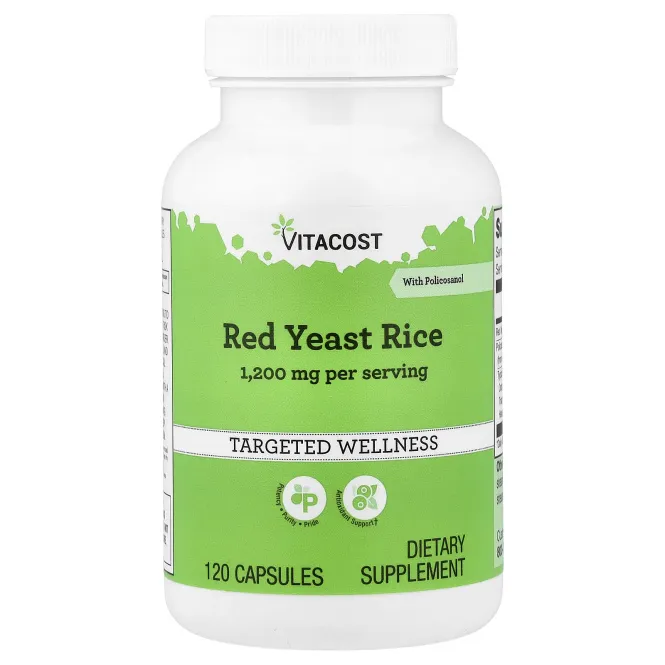 Vitacost, красный ферментированный рис с поликозанолом, 120 капсул