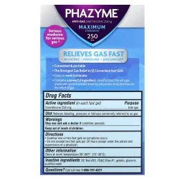Phazyme, против газообразования, максимального действия, 250 мг, 36 капсул