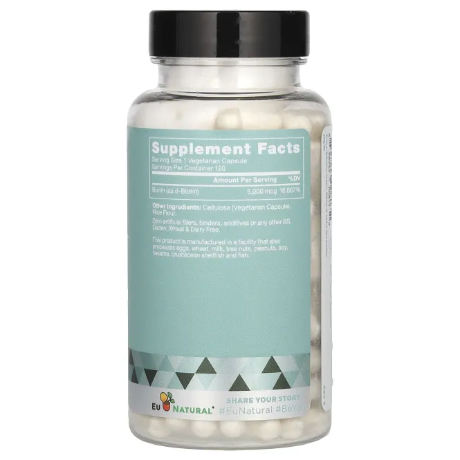 Eu Natural, Биотин, 5000 мкг, 120 вегетарианских капсул