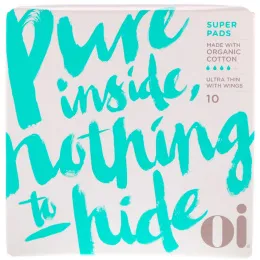Oi, Ультратонкие прокладки из органического хлопка с крылышками, супер, 10 штук