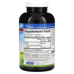 Carlson Labs, MSM Sulfur, 1000 мг, 300 вегетарианских капсул