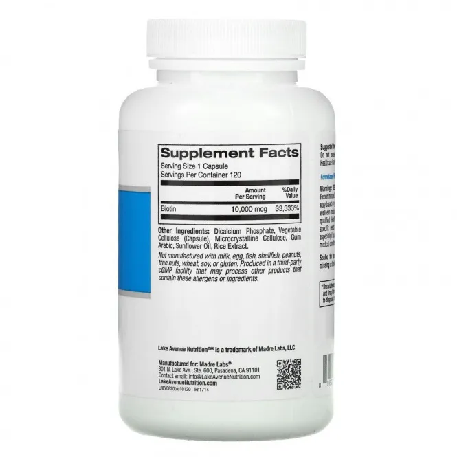 Lake Avenue Nutrition, биотин, 10 000 мкг, 120 растительных капсул