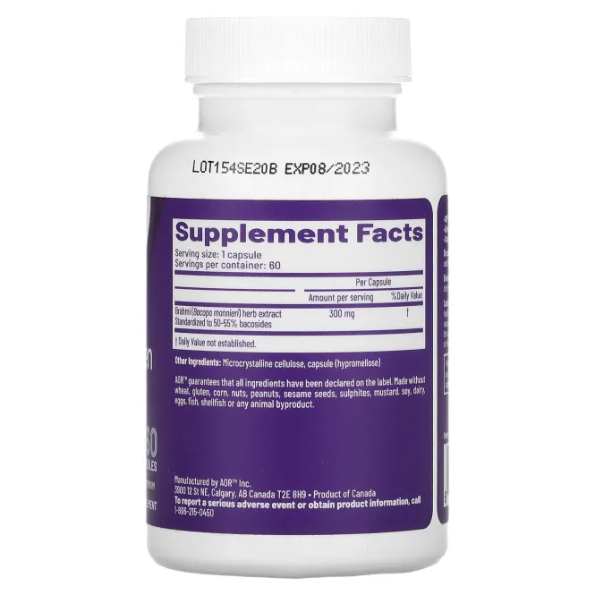 Advanced Orthomolecular Research AOR, Bacopa Enlighten, 60 Vegan Capsules