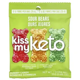 Kiss My Keto, Gummy Candy, кислые мишки, 8 пакетиков, 25 г (0,88 унции)