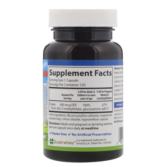 Carlson Labs, Метил фолат, 400 мкг, 120 вегетарианских капсул