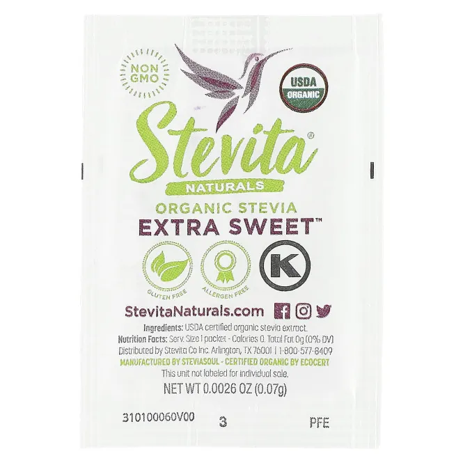 Stevita Naturals, Naturals, органическая стевия, экстрасладкая, 50 пакетиков, 3,75 г (0,13 унции)