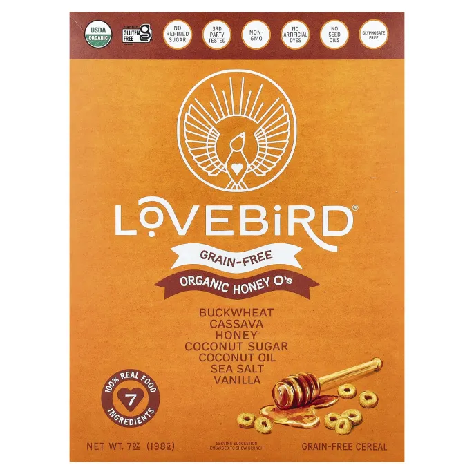 Lovebird, органические беззерновые хлопья, мед, 198 г (7 унций)