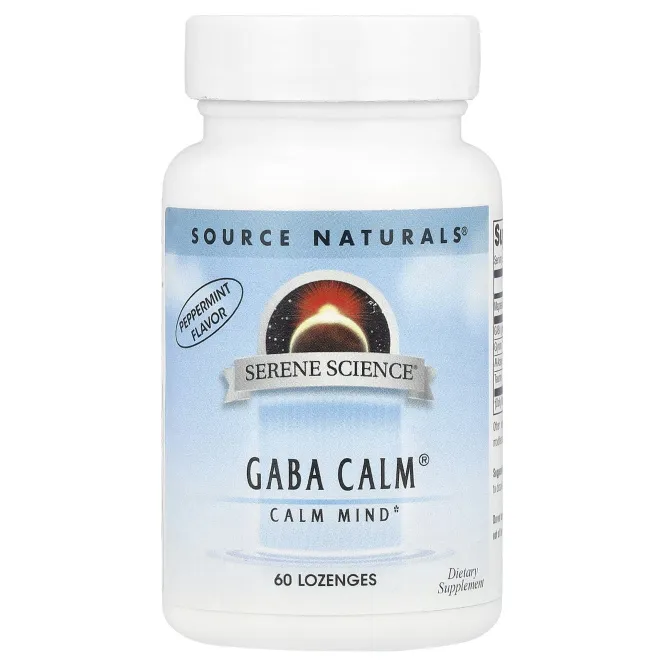 Source Naturals, ГАМК успокаивающая (сублингвальная) мята перечная 60 пастилок