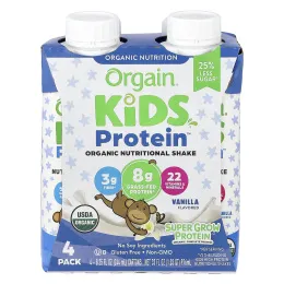 Orgain, Kids Protein™, органический питательный коктейль, ваниль, 4 пакетика по 244 мл (8,25 жидк. унции)
