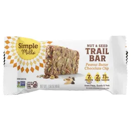 Simple Mills, батончик с орехами и семенами, арахисовая паста и шоколадная крошка, 5 батончиков по 45 г (1,58 унции)