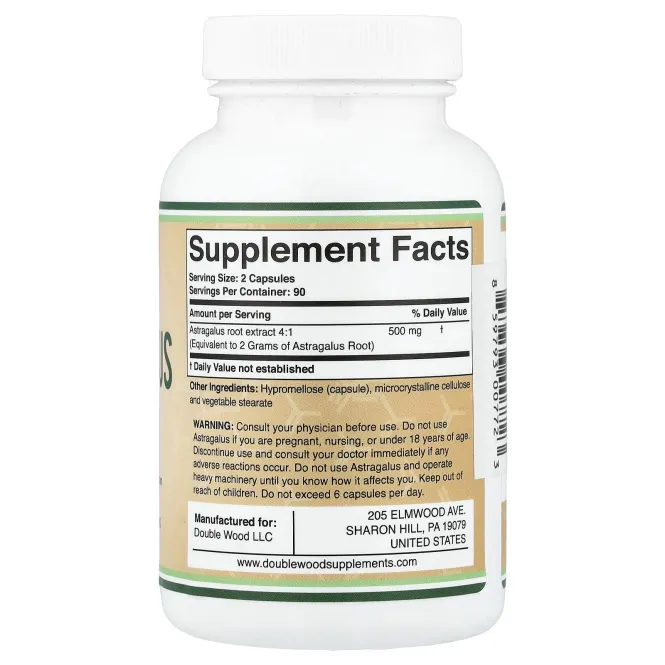 Double Wood Supplements, астрагал, 180 растительных капсул (250 мг в 1 капсуле)