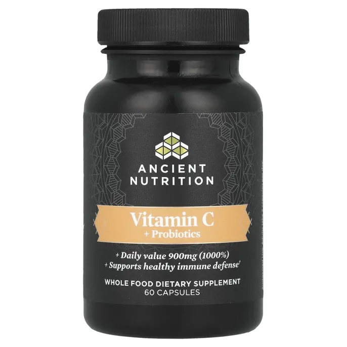 Dr. Axe / Ancient Nutrition, Ancient Nutrients, витамин C + пробиотики, 60 капсул