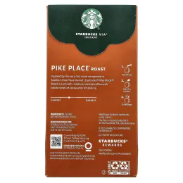 Starbucks, VIA®, растворимый кофе Pike Place®, обжарка, средняя обжарка, 8 пакетиков по 3,3 г (0,11 унции)