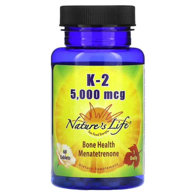 Nature's Life, K2, менатетренон, 5000 мкг, 60 таблеток
