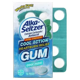 Alka-Seltzer, Жевательная резинка от изжоги, усиленная сила действия, прохладная мята, 16 шт.