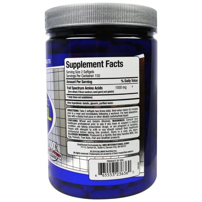 ALLMAX Nutrition, AminoGel, 100%-ный комплексные мягкие капсулы с аминокислотами, 300 мягких капсул