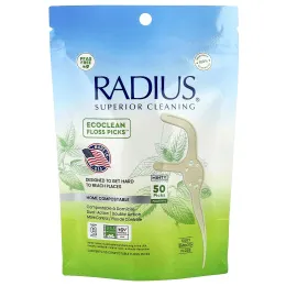 RADIUS, EcoClean Floss Picks ™, мятная мята, 50 компостируемых зубочисток