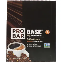 Pro Bar, Base, Protein Bar, Coffee Crunch, 12 Bars, 2.46 oz (70 g) Each