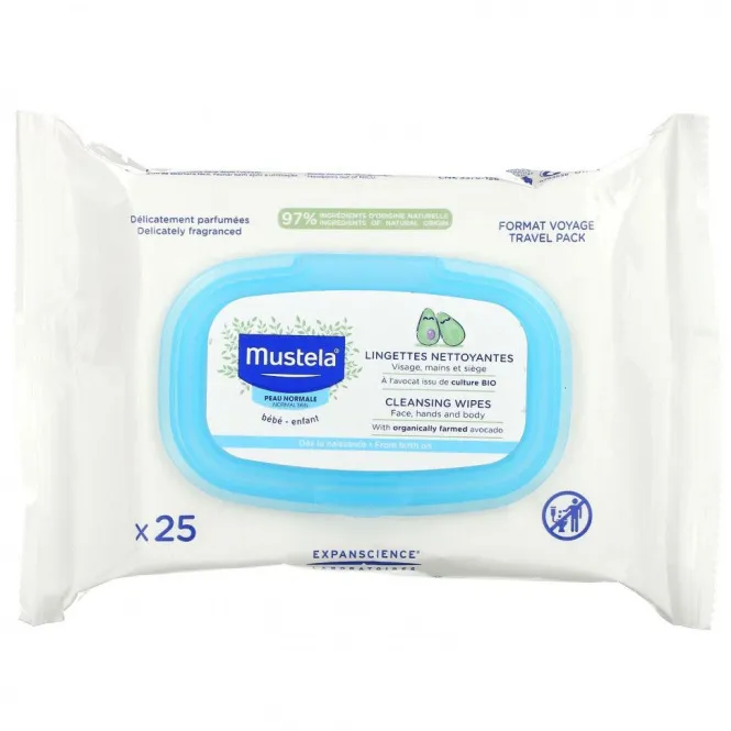 Mustela, Baby, очищающие салфетки с авокадо, 25 салфеток