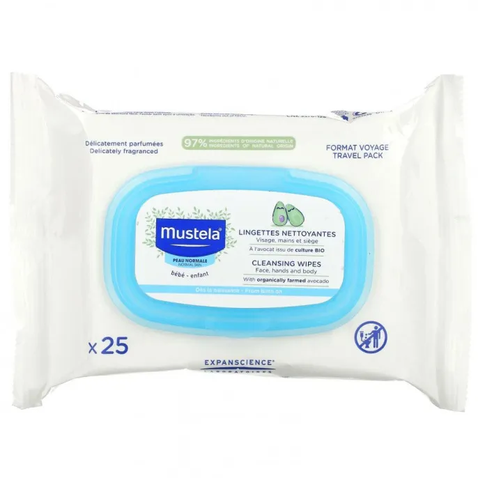 Mustela, Baby, очищающие салфетки с авокадо, 25 салфеток
