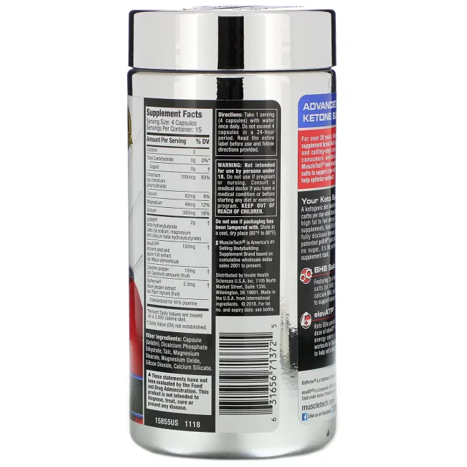 Muscletech, Keto Elite, добавка с бета-гидроксибутират кетонами, 60 капсул