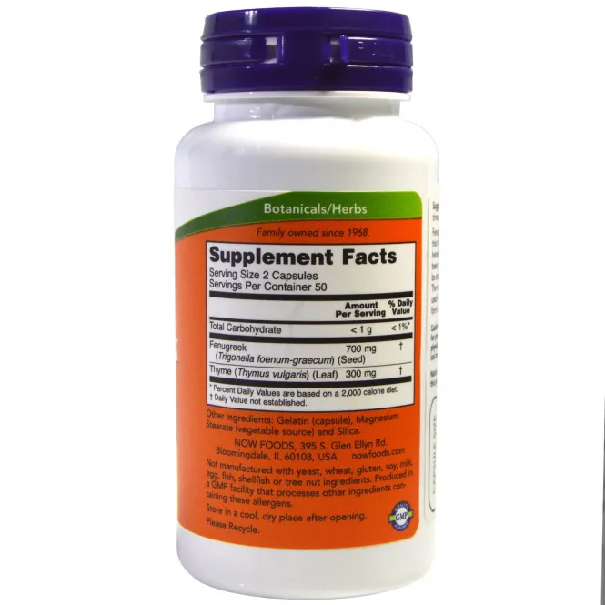 Now Foods, Пажитник и тимьян, 350 мг/150 мг, 100 капсул