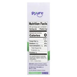 Pyure, органический подсластитель в гранулах, со вкусом стевии, 80 пакетиков по 1 г (0,035 унции)