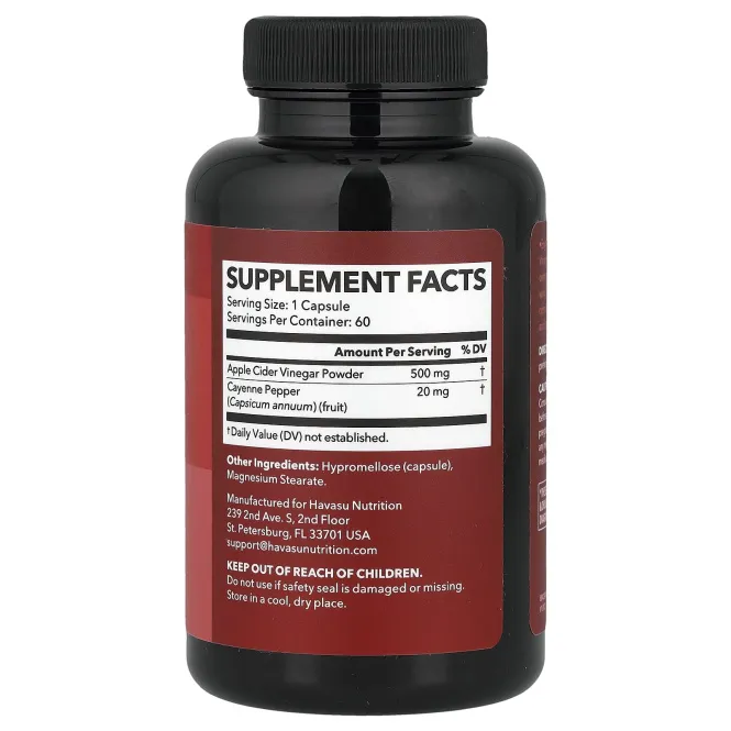 Havasu Nutrition, Яблочный уксус + кайенский перец, 60 капсул
