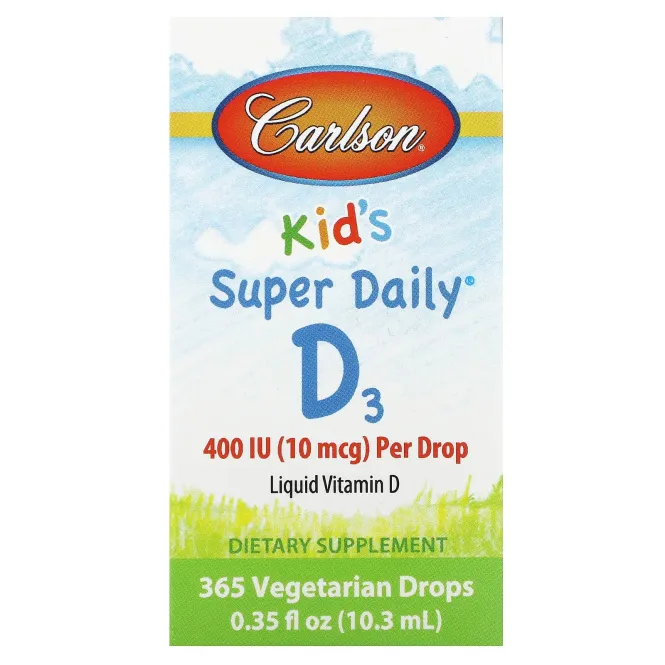 Carlson, Kids Super Daily® D3, 10 мкг (400 МЕ), 10,3 мл (0,35 жидк. Унции)