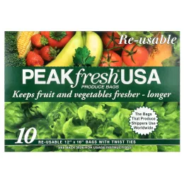 PEAKfresh USA, Многоразовые пакеты для хранения продуктов, 10 - 12 x 16 дюймов, с проволочным креплением