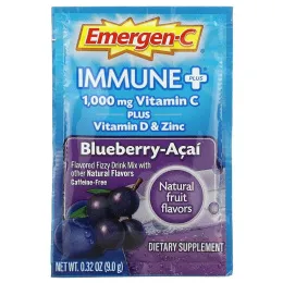 Emergen-C, Immune +,  Vitamin C Plus Vitamin D & Zinc, Blueberry-Acai, 1,000 mg, 30 Packets, 0.32 oz (9.0 g) Each