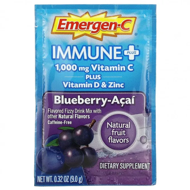 Emergen-C, Immune +,  Vitamin C Plus Vitamin D & Zinc, Blueberry-Acai, 1,000 mg, 30 Packets, 0.32 oz (9.0 g) Each