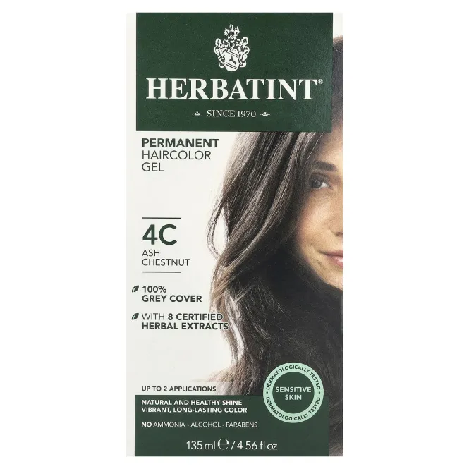 Herbatint, Стойкий растительный гель-краска для волос, 4C, пепельный каштан, 4,56 жидких унций (135 мл)