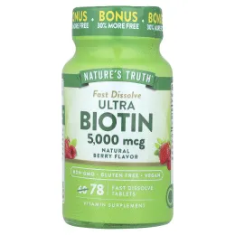 Nature's Truth, Ultra Biotin, натуральные ягоды, 5000 мкг, 78 быстро растворяющихся таблеток
