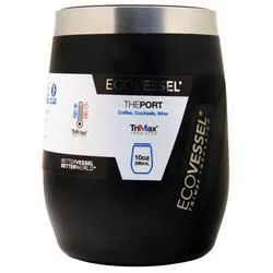 EcoVessel, Винный бокал из нержавеющей стали с изоляцией от порта Black Shadow - 10 унций 1 штука