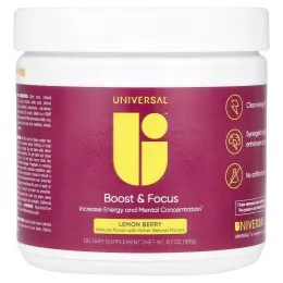 Universal U, Boost & Focus, лимон и ягодный вкус, 189 г (6,7 унции)