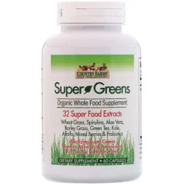 Country Farms, Super Greens, Whole Food Supplement, 60 Vegetable Capsules