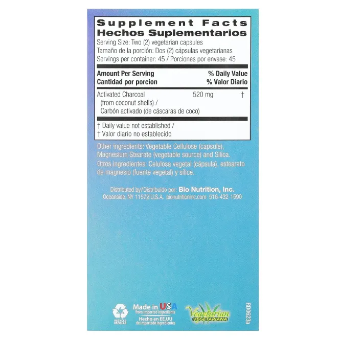 Bio Nutrition, Активированный кокосовый уголь, 90 вегетарианских капсул