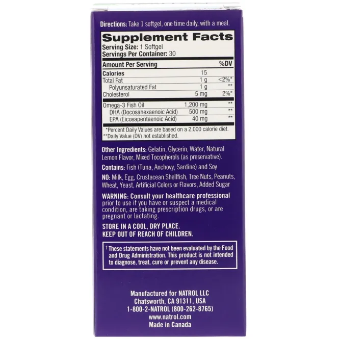 Natrol, DHA, Brain Health, Lemon, 500 mg, 30 Softgels