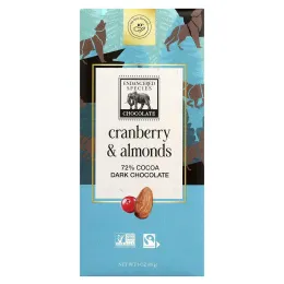 Endangered Species Chocolate, Темный шоколад с клюквой и миндалем, 72% какао, 85 г (3 унции)