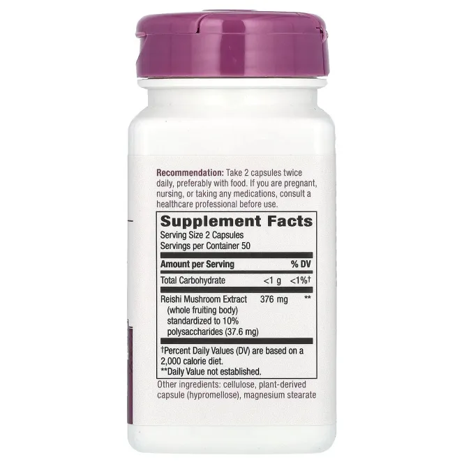 Nature's Way, гриб рейши, 376 мг, 100 веганских капсул (188 мг в 1 капсуле)