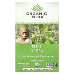 Organic India, Зеленый чай с тулси, 18 пакетиков, 34,2 г (1,21 унции)