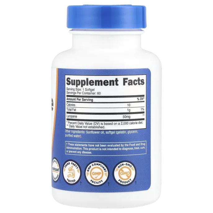 Nutricost, Ликопин, 50 мг, 60 мягких таблеток