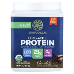Sunwarrior, органический растительный протеин, со вкусом шоколада, 503,8 г (1,11 фунта)