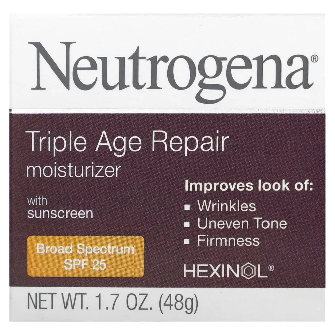 Neutrogena, Triple Age Repair, увлажняющее средство с солнцезащитными свойствами, широкий спектр, фактор защиты от солнца 25, 1,7 унц. (48 g)