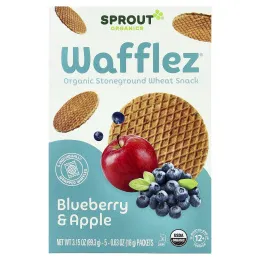 Sprout Organics, Wafflez®, черника и яблоко, для детей от 12 месяцев, 5 пакетиков по 18 г (0,63 унции)